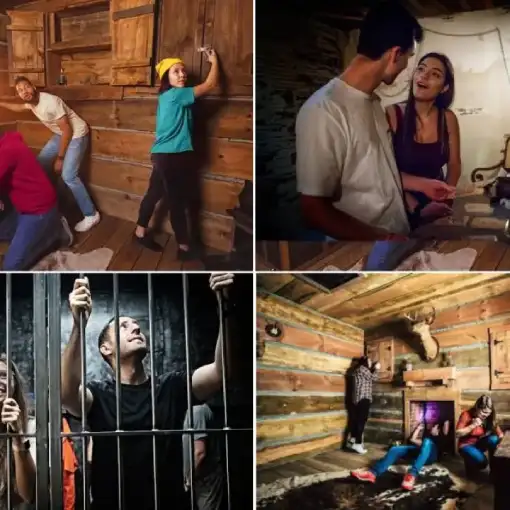 Familia disfrutando en una sala de escape