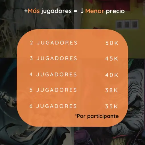 listado de precios por jugador en sala de escape