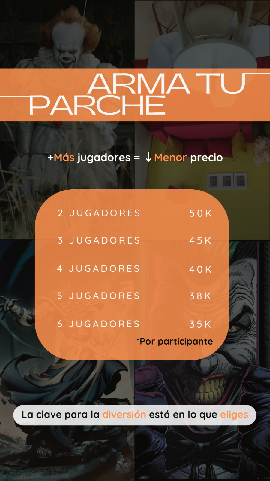 Lista de precios para ingreso a sala de escape volores en pesos colombianos